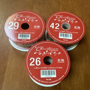 Christmas Ribbons Bundle 1.5” x 30 ft NEW (3 rolls)